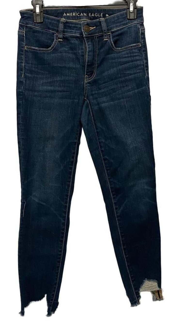 American Eagle High Rise Jegging Size 2 Blue Stretch Denim Distressed